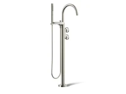 Floor-mount bath filler trim with industrial handles and handshower^Kohler Clearance