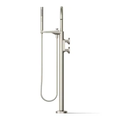 Floor-mount bath filler trim with industrial handles and handshower^Kohler Clearance