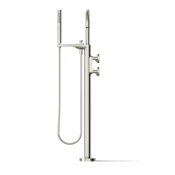 Floor-mount bath filler trim with industrial handles and handshower^Kohler Clearance