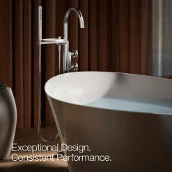 Floor-mount bath filler trim with industrial handles and handshower^Kohler Clearance