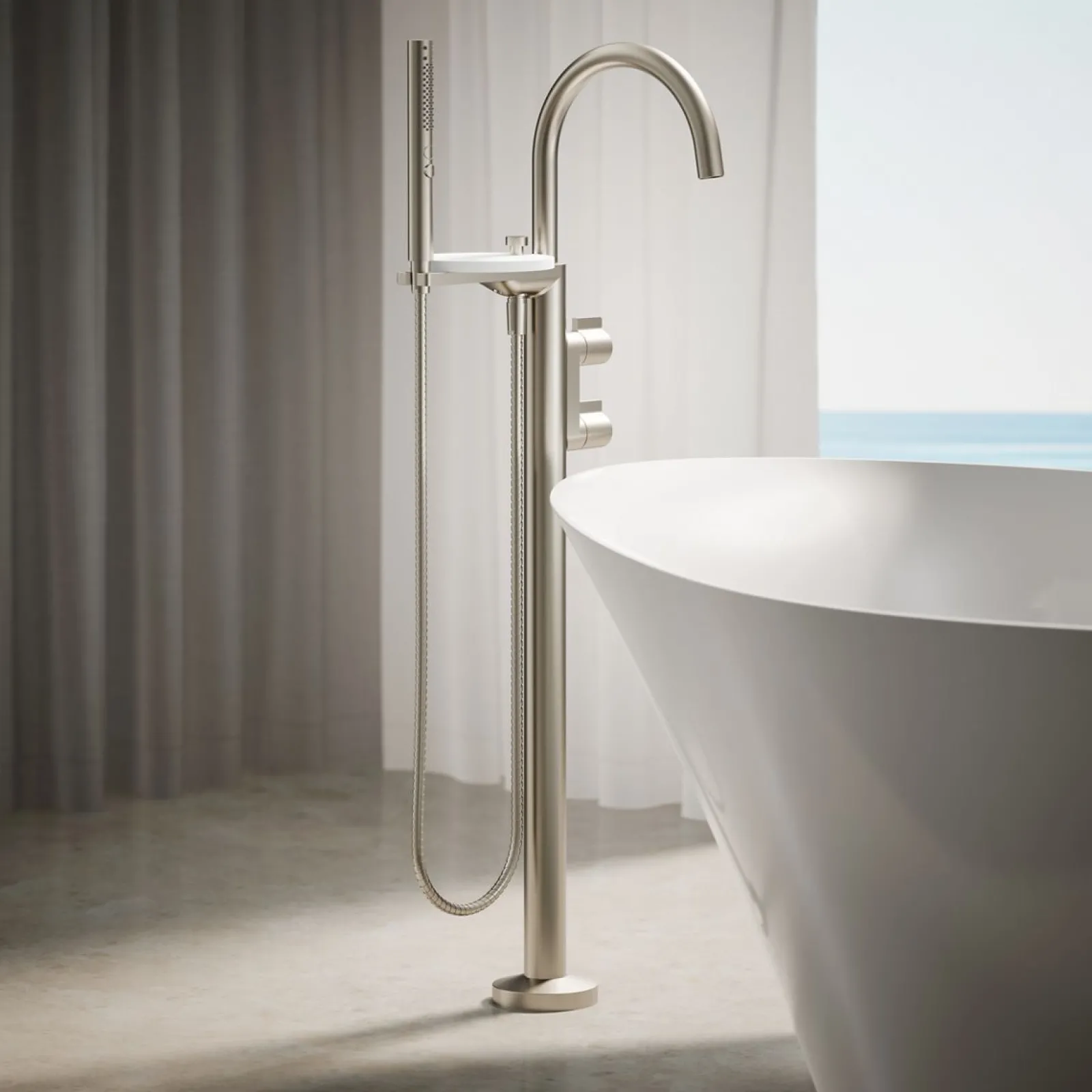 Floor-mount bath filler trim with lever handles and handshower^Kohler Sale