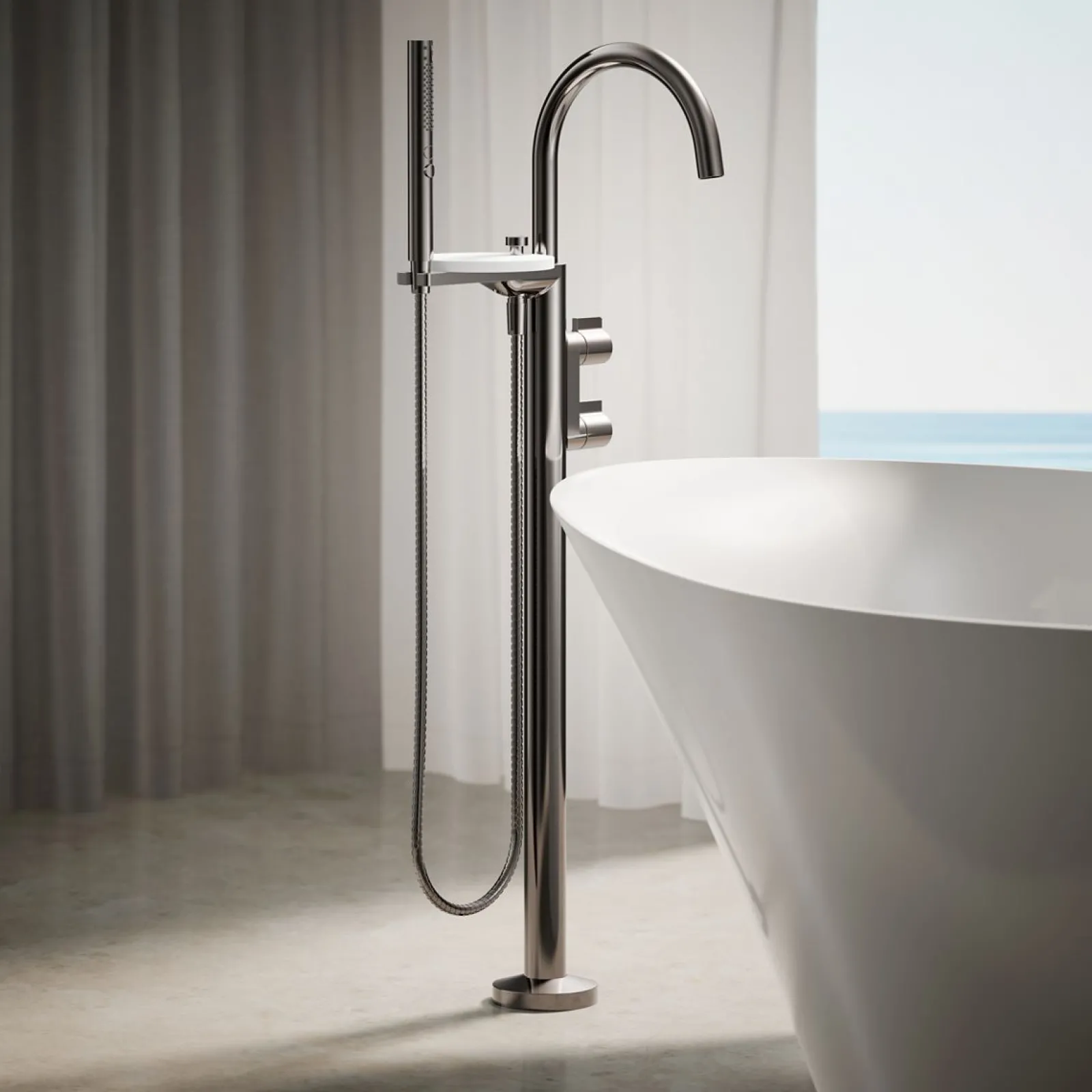 Floor-mount bath filler trim with lever handles and handshower^Kohler Sale