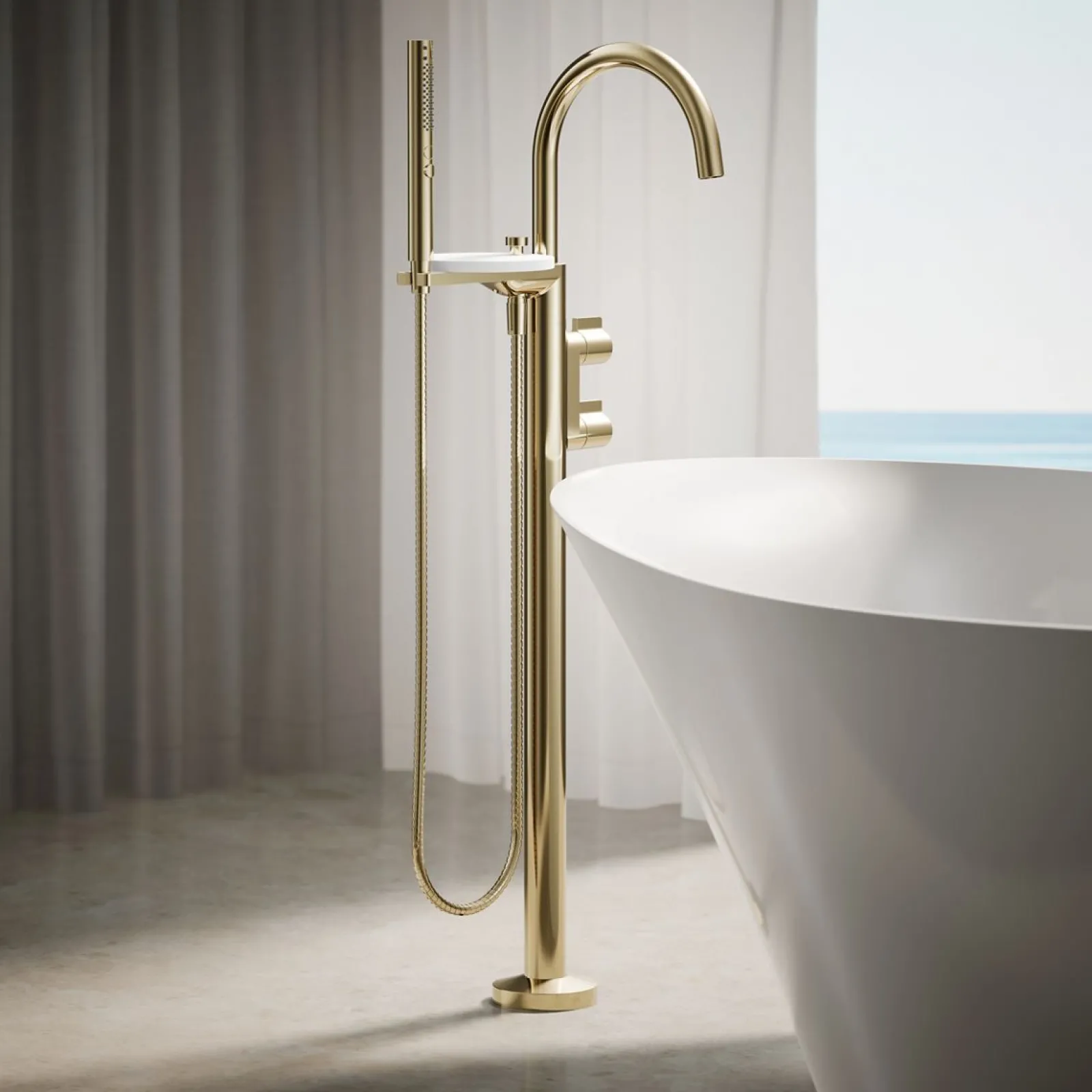 Floor-mount bath filler trim with lever handles and handshower^Kohler Sale
