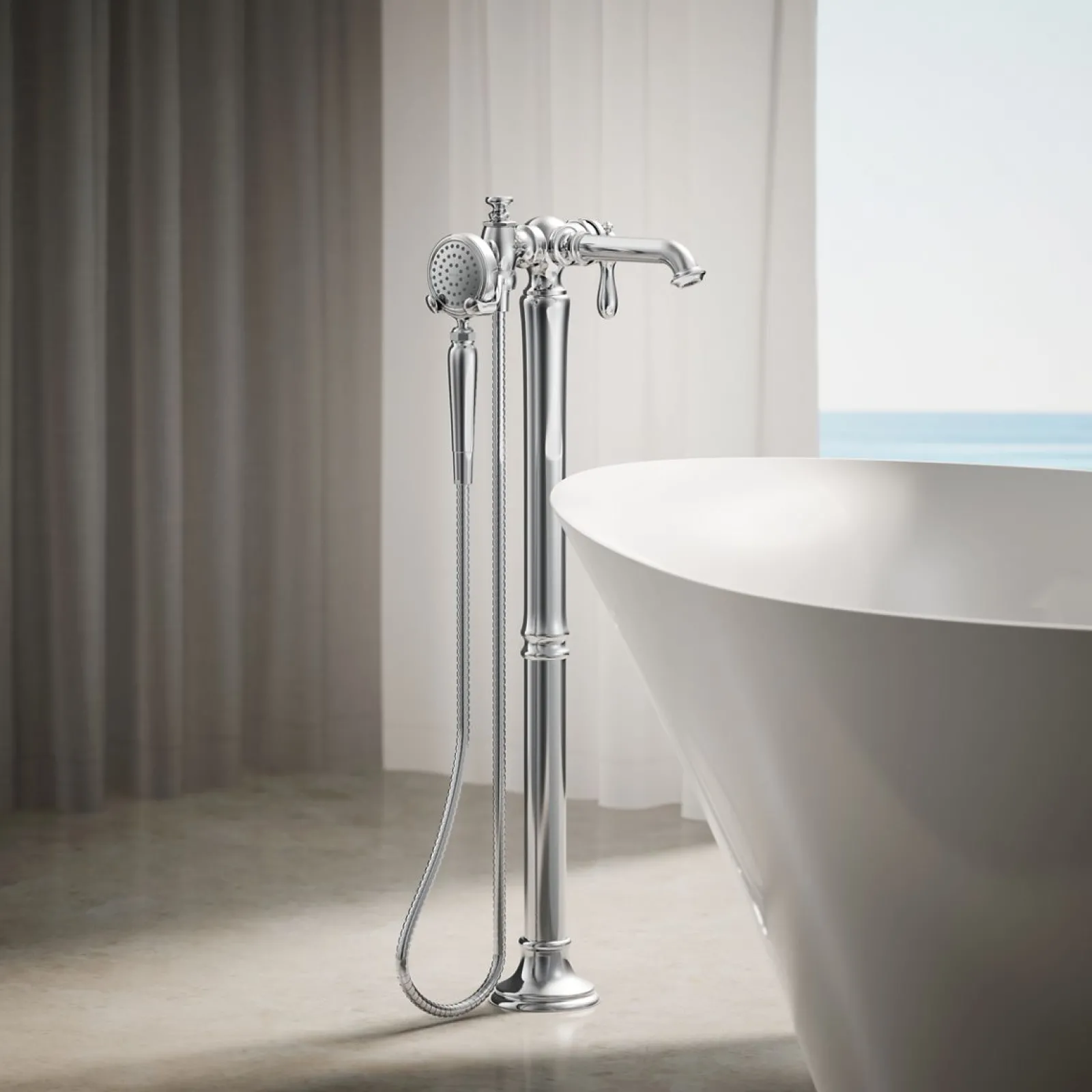 Floor-mount bath filler trim with handshower^Kohler Online
