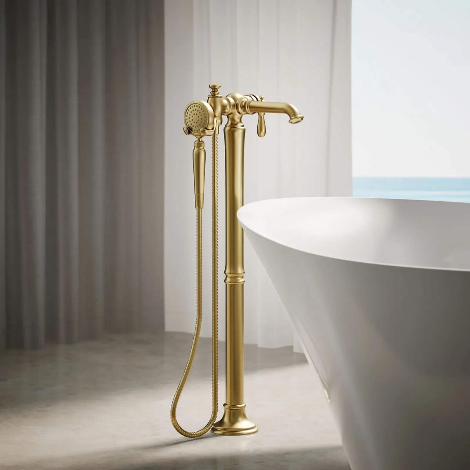Floor-mount bath filler trim with handshower^Kohler Online