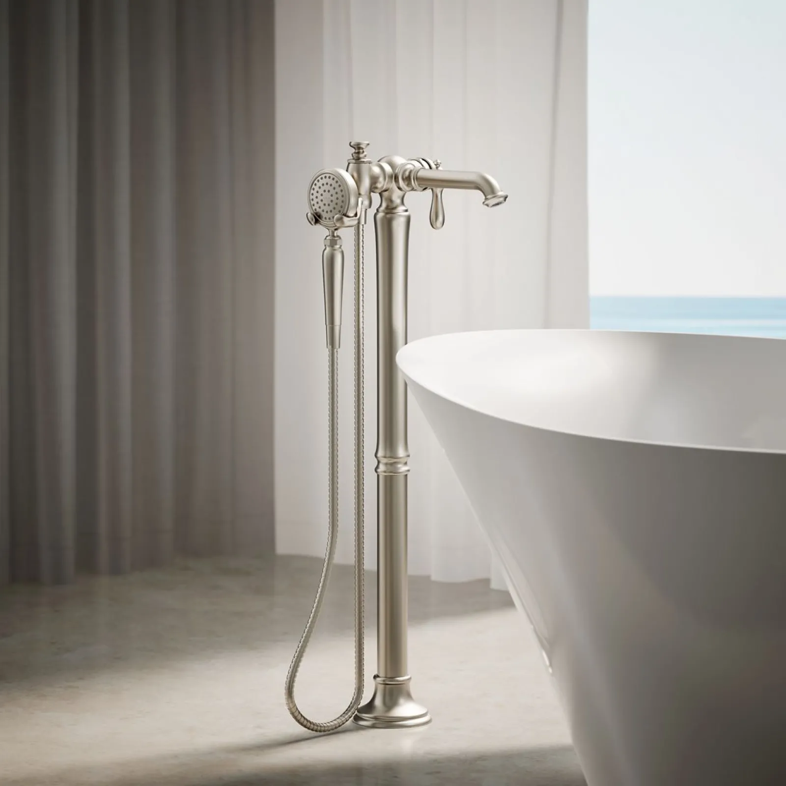 Floor-mount bath filler trim with handshower^Kohler Online