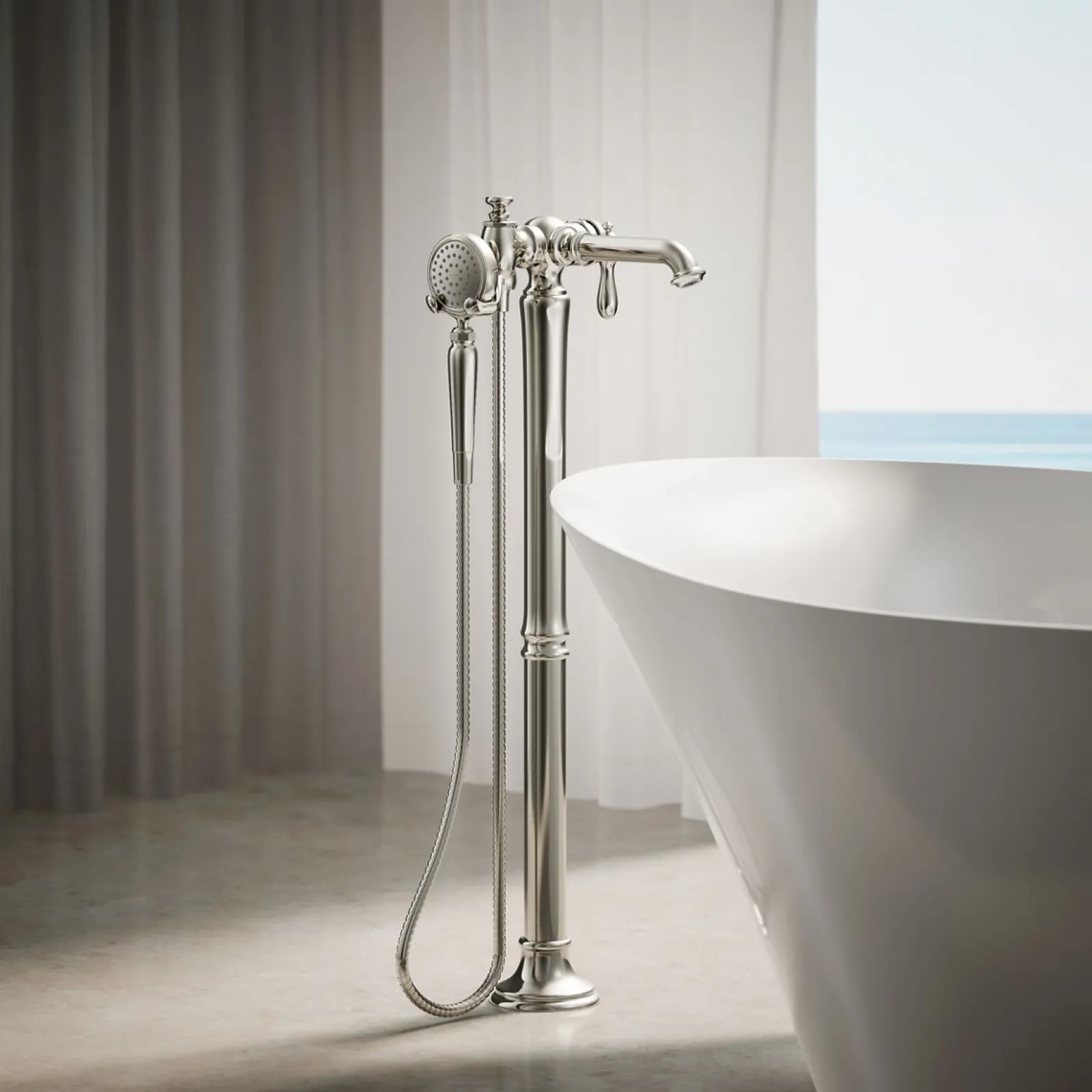 Floor-mount bath filler trim with handshower^Kohler Online
