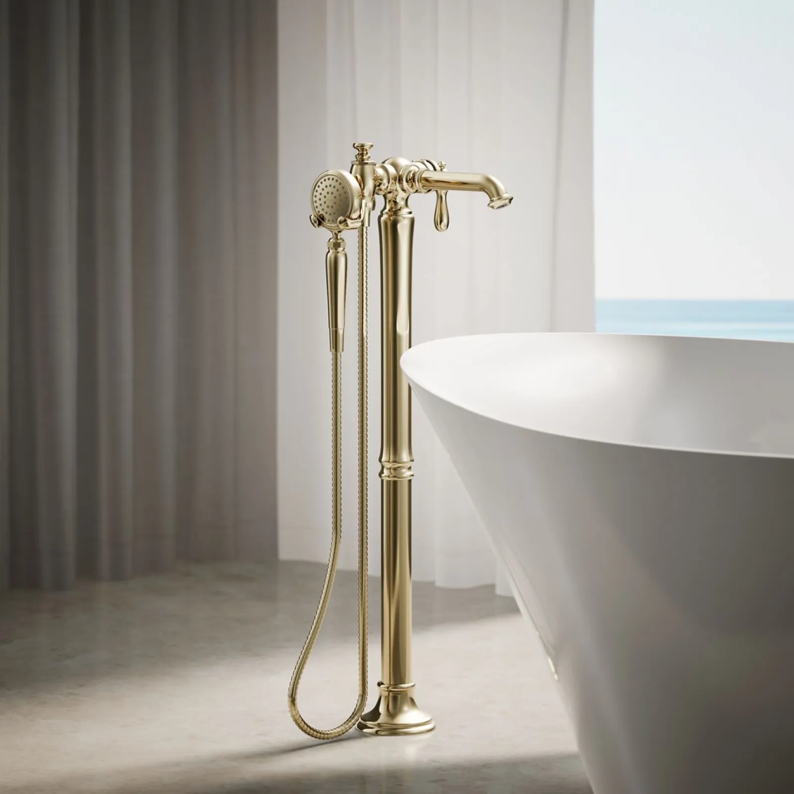 Floor-mount bath filler trim with handshower^Kohler Online