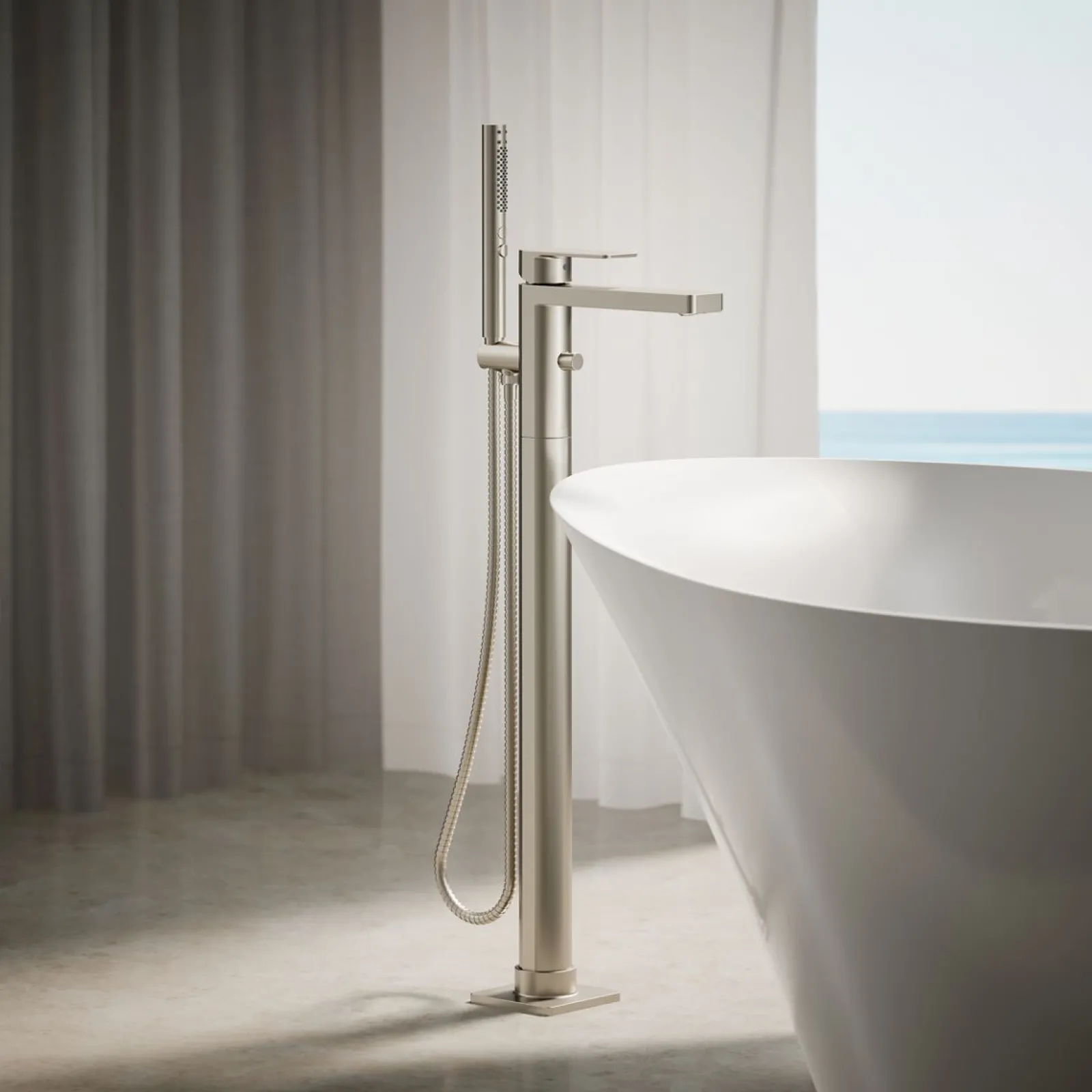 Floor-mount bath filler trim with handshower^Kohler Hot