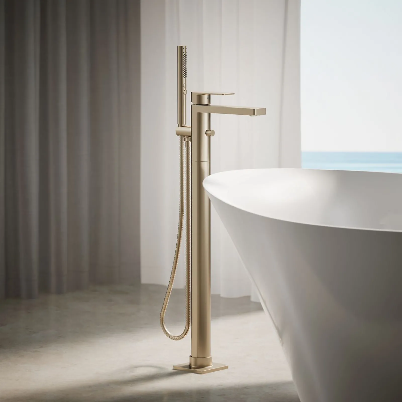 Floor-mount bath filler trim with handshower^Kohler Hot