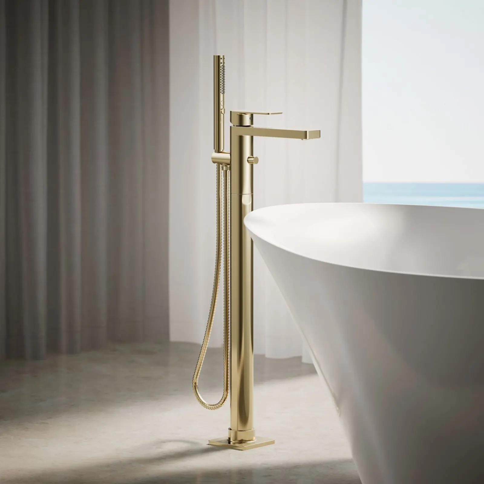Floor-mount bath filler trim with handshower^Kohler Hot