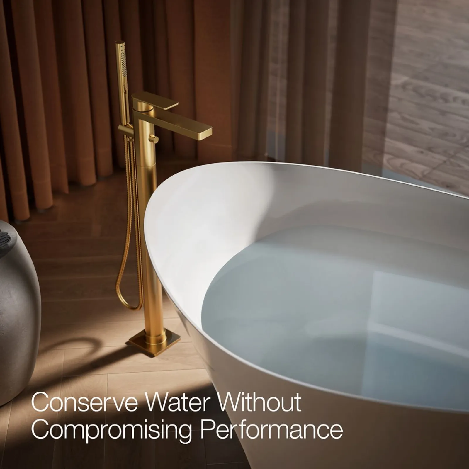 Floor-mount bath filler trim with handshower^Kohler Hot