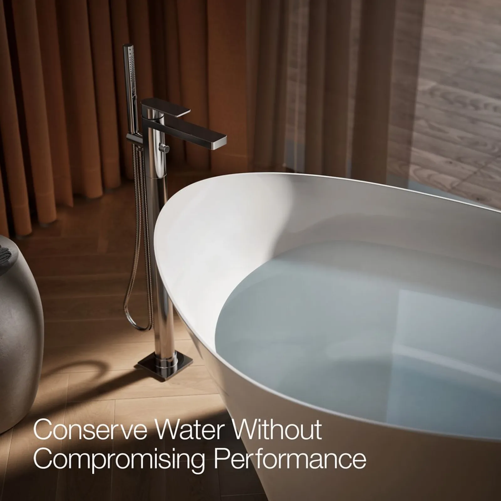 Floor-mount bath filler trim with handshower^Kohler Hot