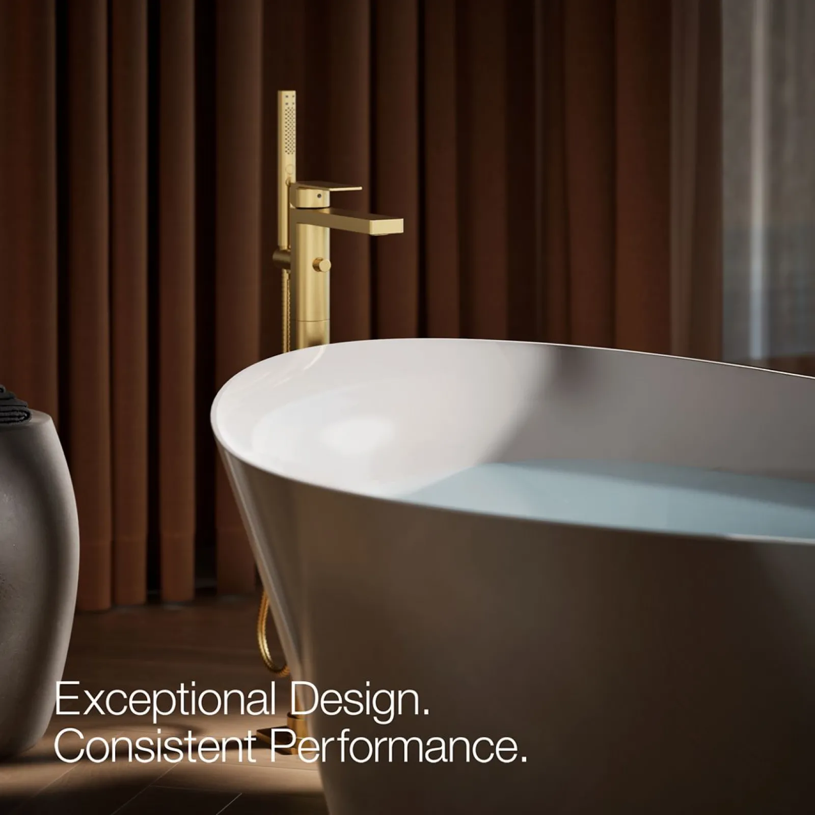 Floor-mount bath filler trim with handshower^Kohler Hot