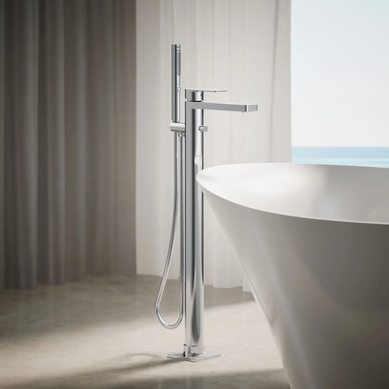 Floor-mount bath filler trim with handshower^Kohler Hot