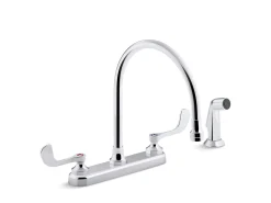 1.8 gpm kitchen sink faucet with 9-5/16" gooseneck spout, matching finish sidespray, aerated flow and wristblade handles^Kohler Clearance