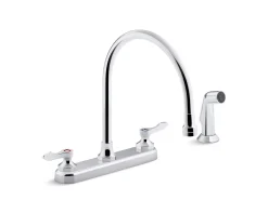 1.8 gpm kitchen sink faucet with 9-5/16" gooseneck spout, matching finish sidespray, aerated flow and wristblade handles^Kohler Clearance