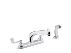 1.5 gpm kitchen sink faucet with 8-3/16" swing spout, matching finish sidespray, aerated flow and wristblade handles^Kohler Hot