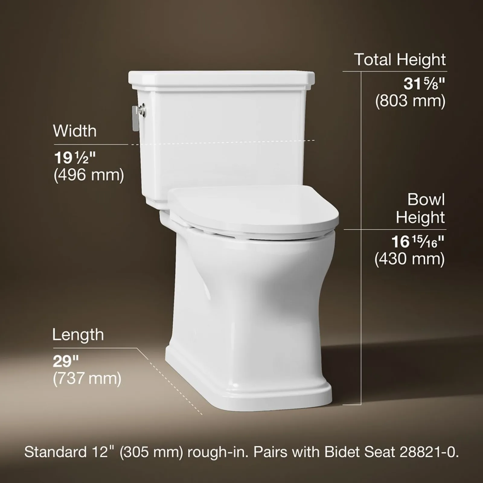 Hidden cord two-piece elongated toilet with skirted trapway, 1.28 gpf^Kohler Discount