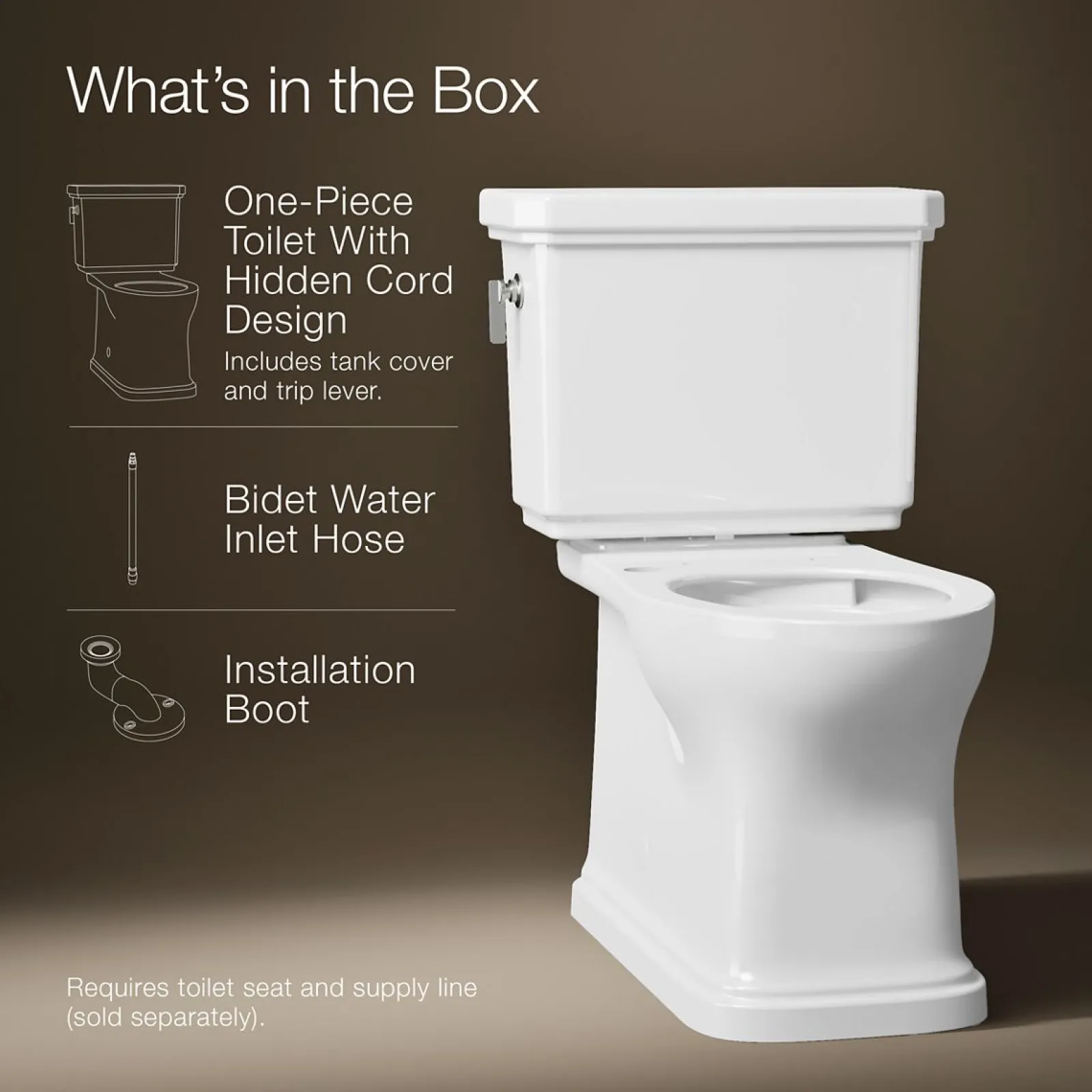 Hidden cord two-piece elongated toilet with skirted trapway, 1.28 gpf^Kohler Discount