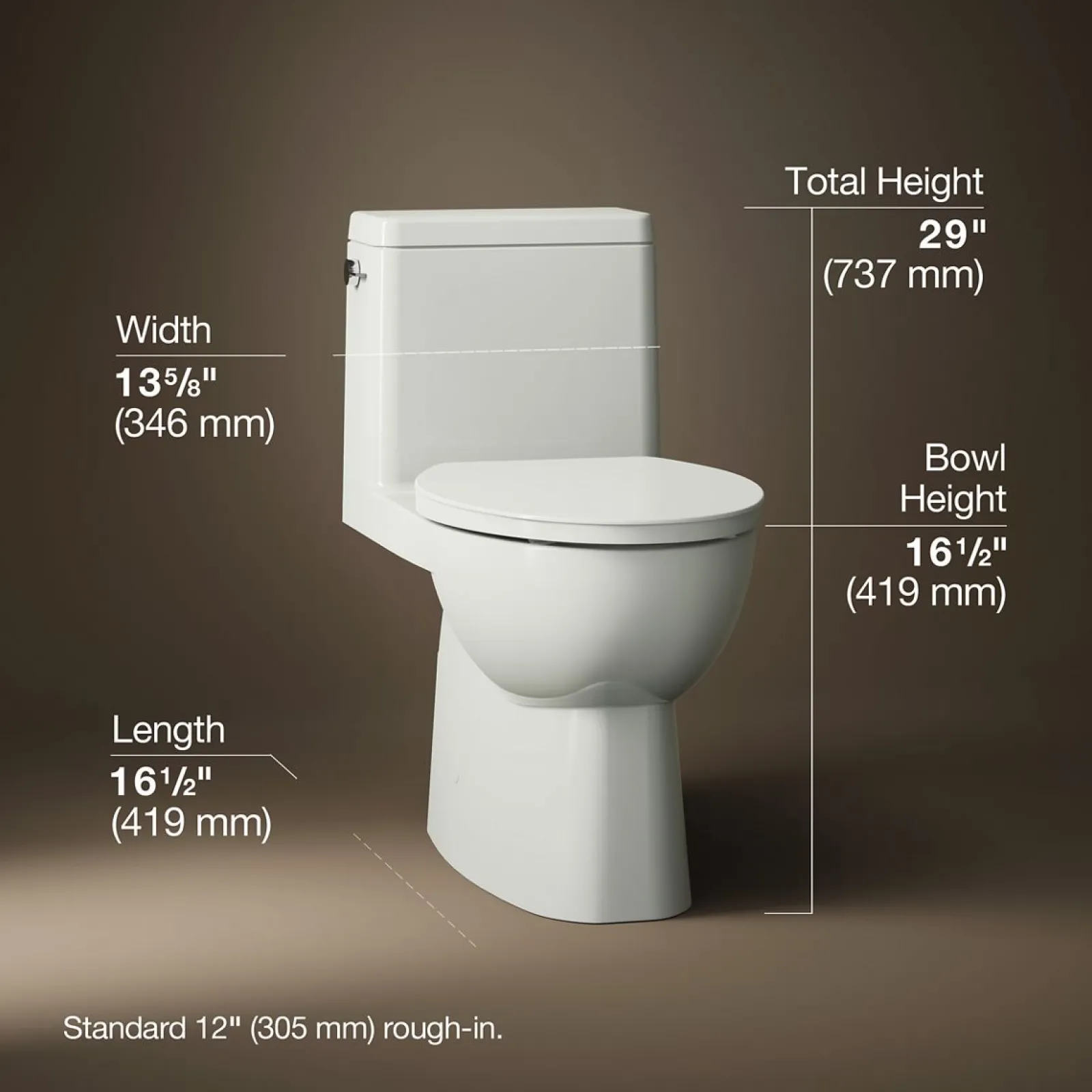 One-piece compact elongated toilet with skirted trapway, 1.28 gpf^Kohler Best