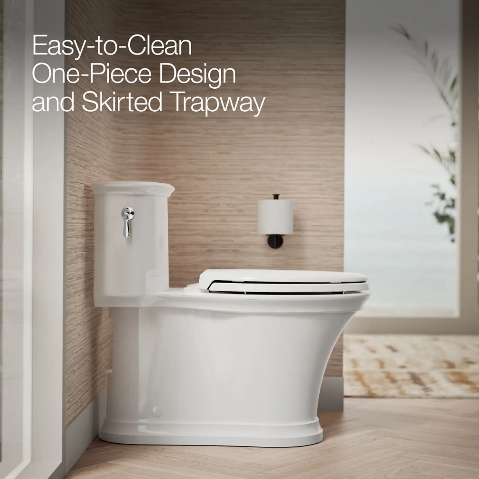 One-piece compact elongated toilet with skirted trapway, 1.28 gpf^Kohler New