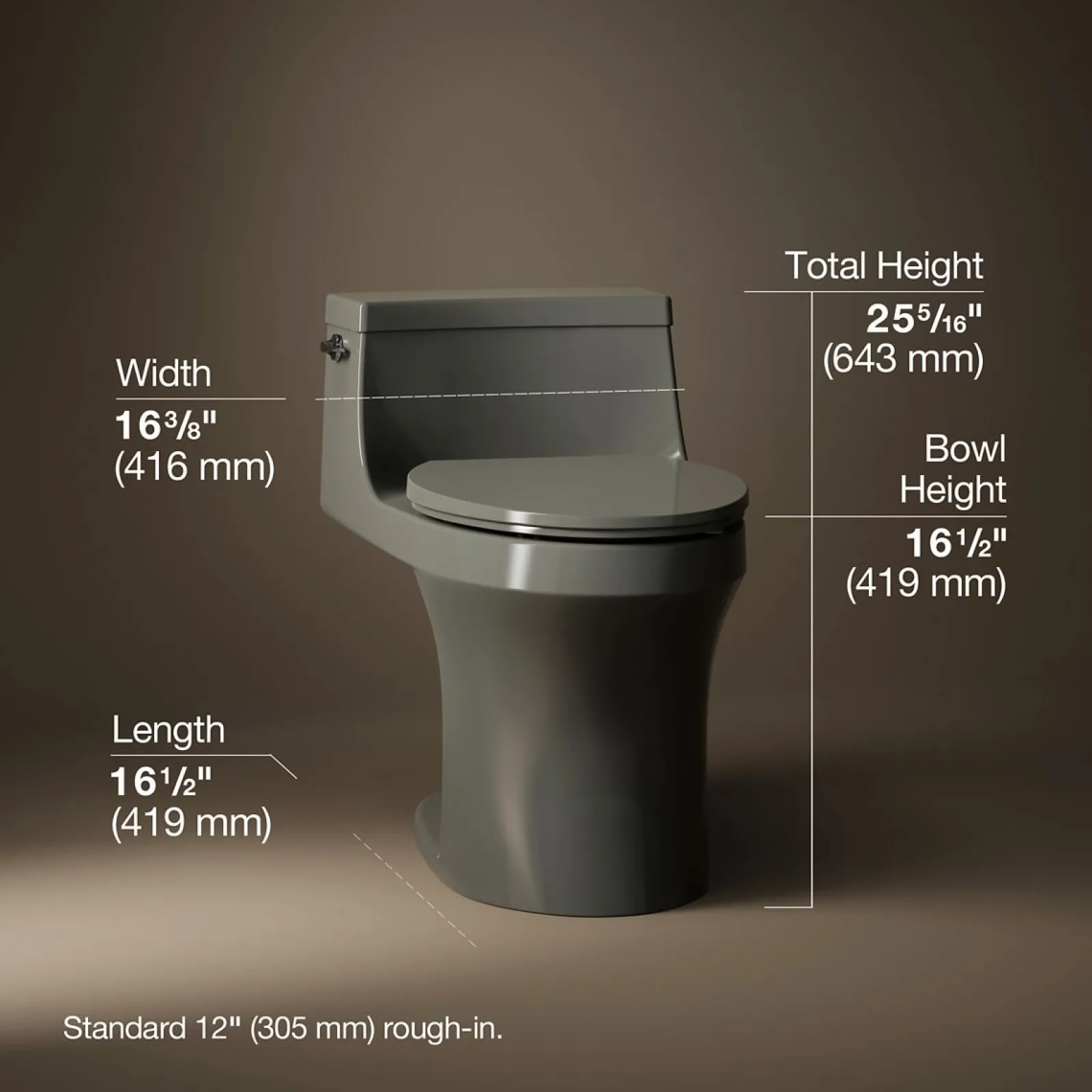 One-piece compact elongated toilet with concealed trapway, 1.28 gpf^Kohler