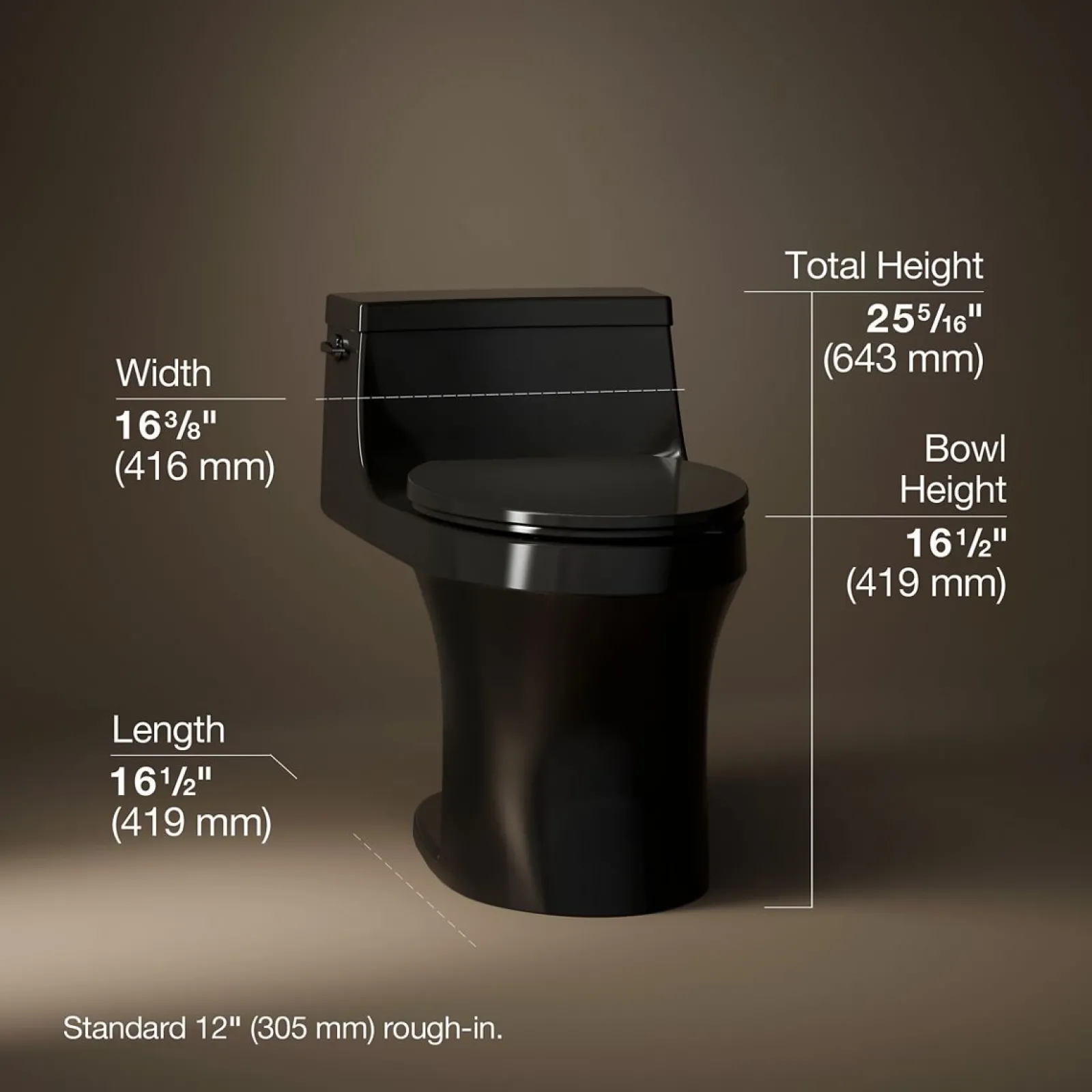 One-piece compact elongated toilet with concealed trapway, 1.28 gpf^Kohler