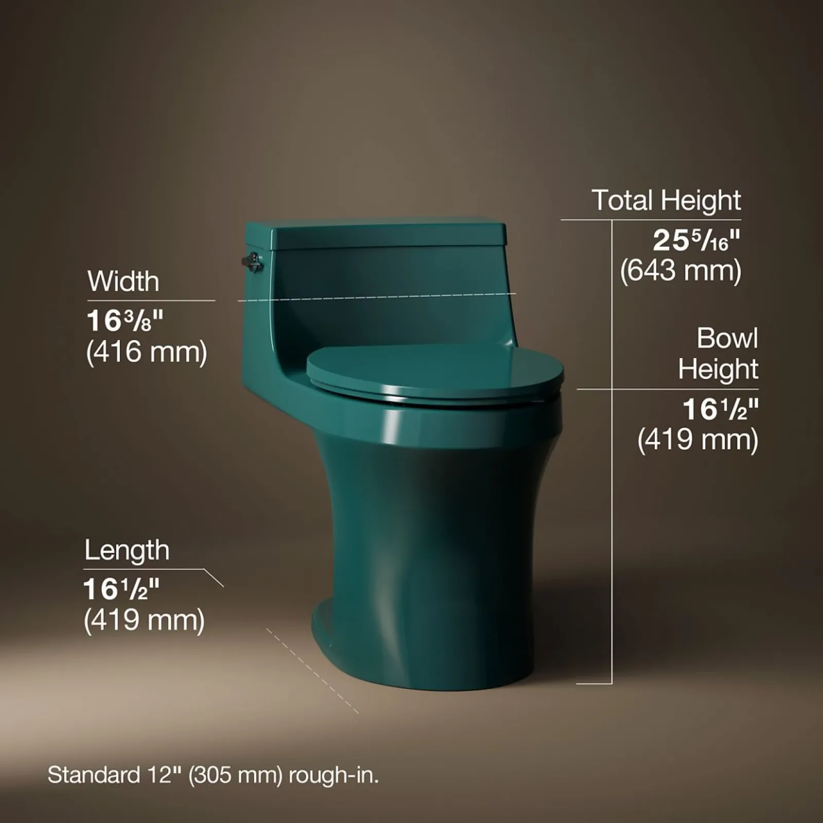 One-piece compact elongated toilet with concealed trapway, 1.28 gpf^Kohler