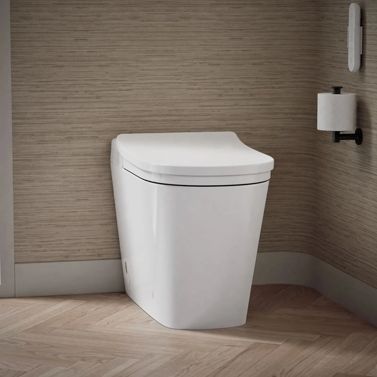 One-piece elongated smart toilet with front bidet wand technology, dual-flush^Kohler