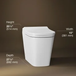 One-piece elongated smart toilet with front bidet wand technology, dual-flush^Kohler
