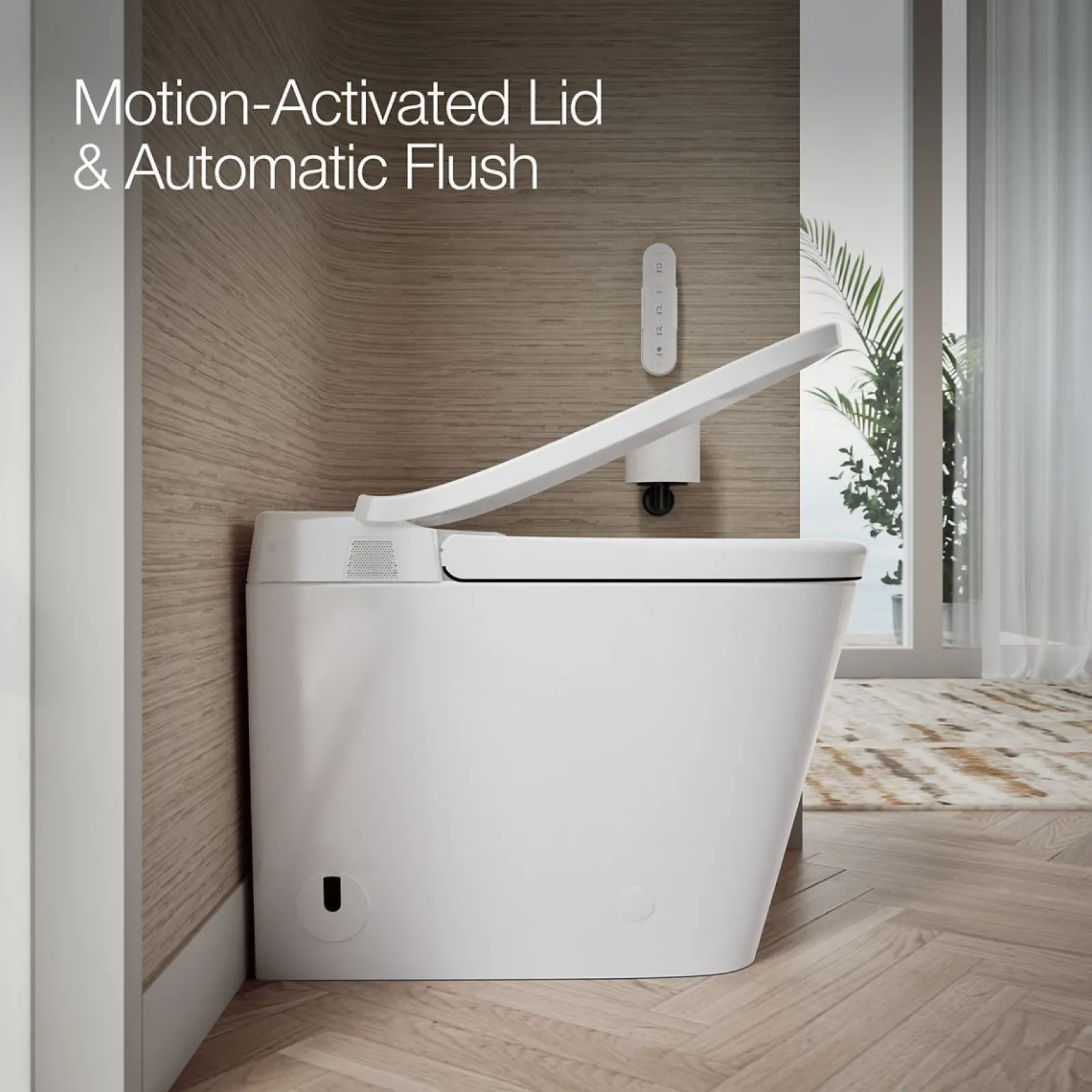 One-piece elongated smart toilet with front bidet wand technology, dual-flush^Kohler