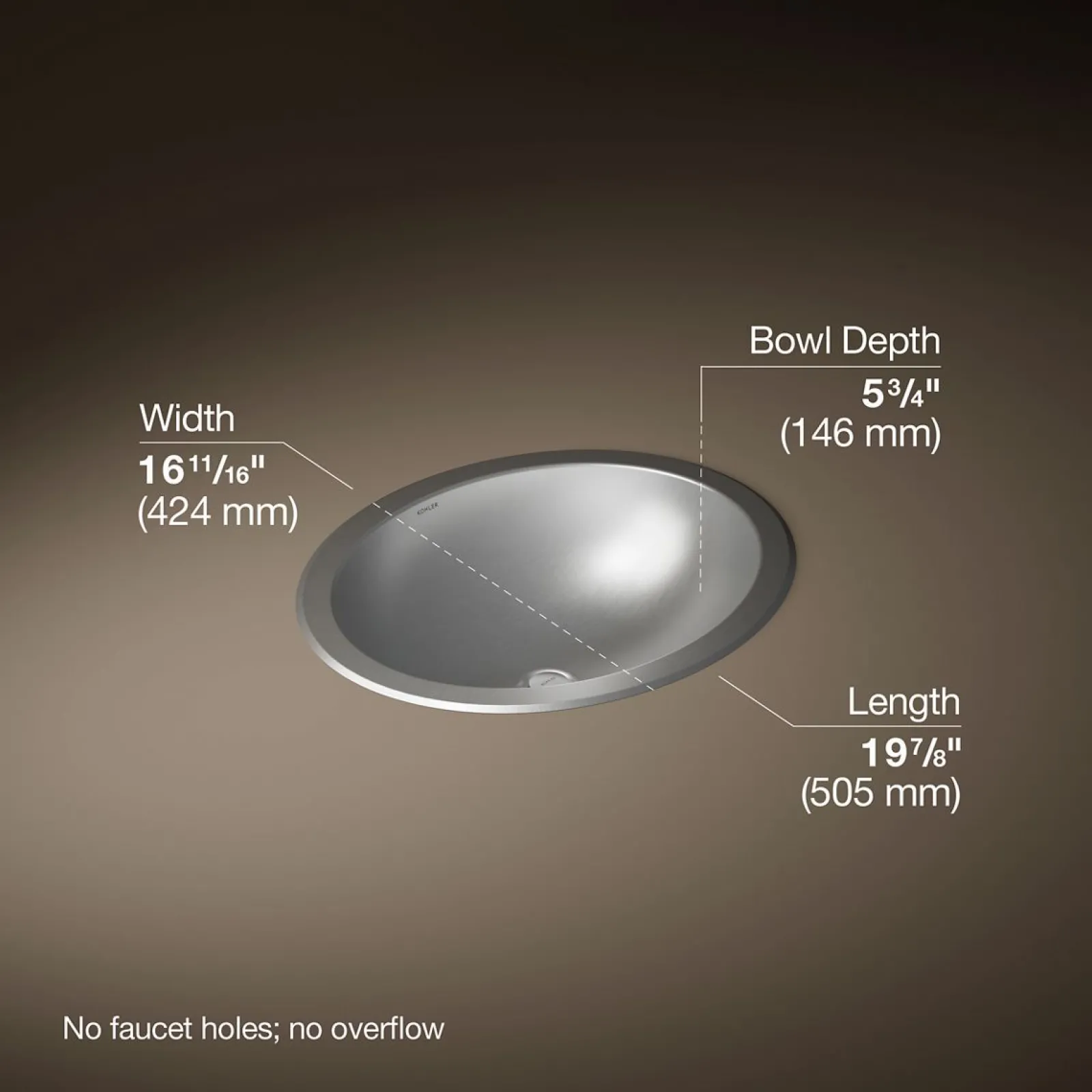 20" oval drop-in/undermount bathroom sink, no overflow^Kohler New
