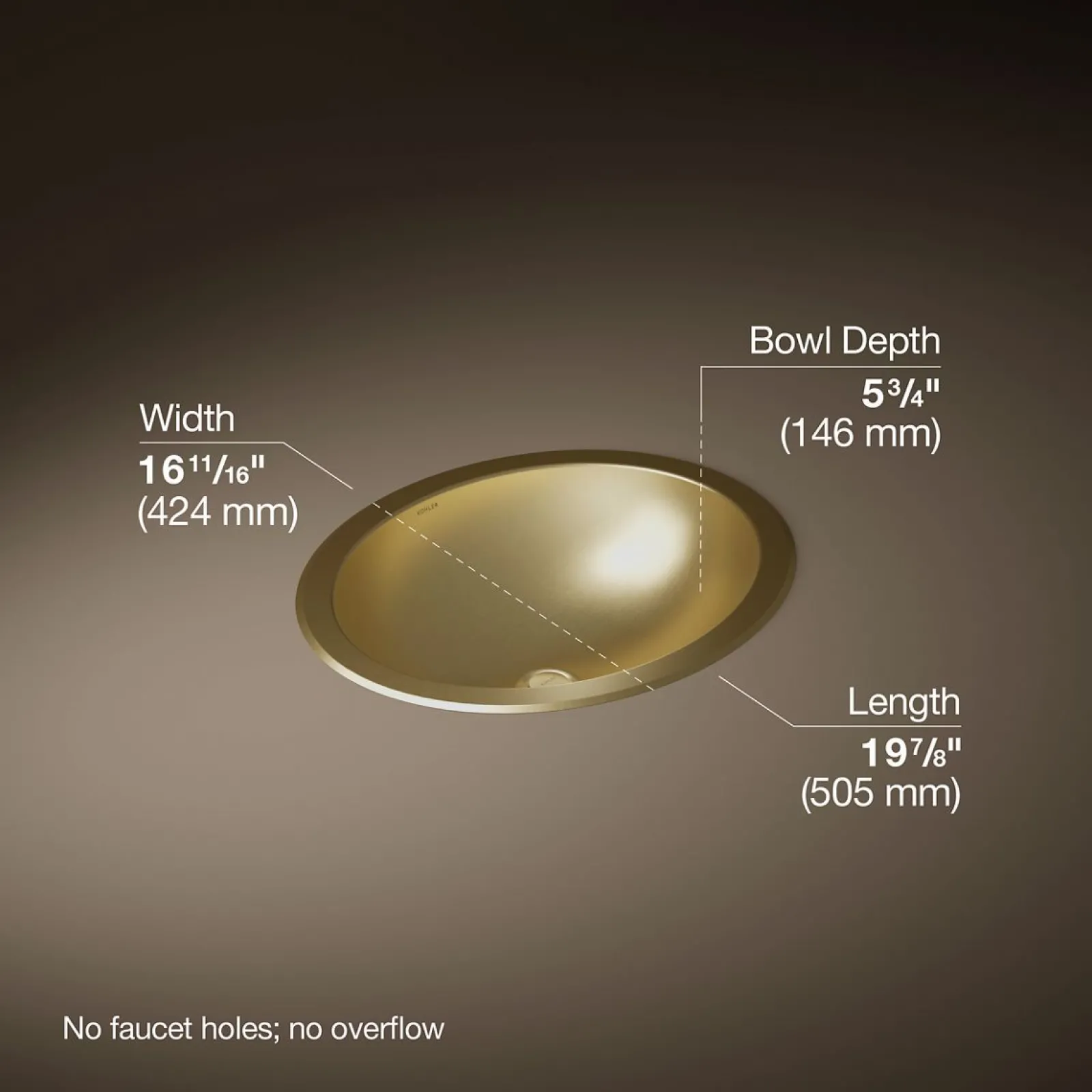 20" oval drop-in/undermount bathroom sink, no overflow^Kohler New