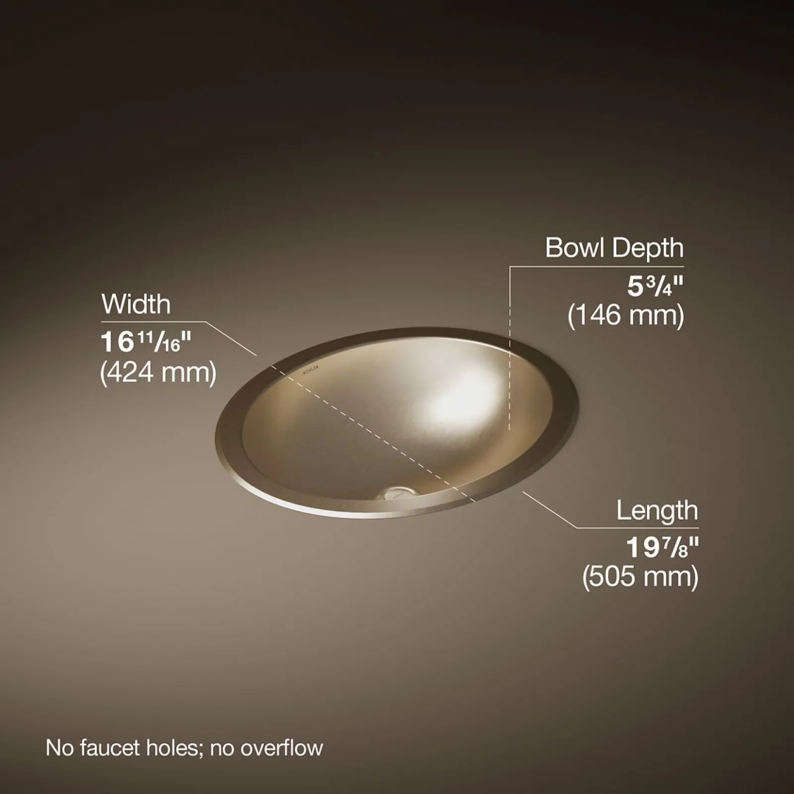 20" oval drop-in/undermount bathroom sink, no overflow^Kohler New