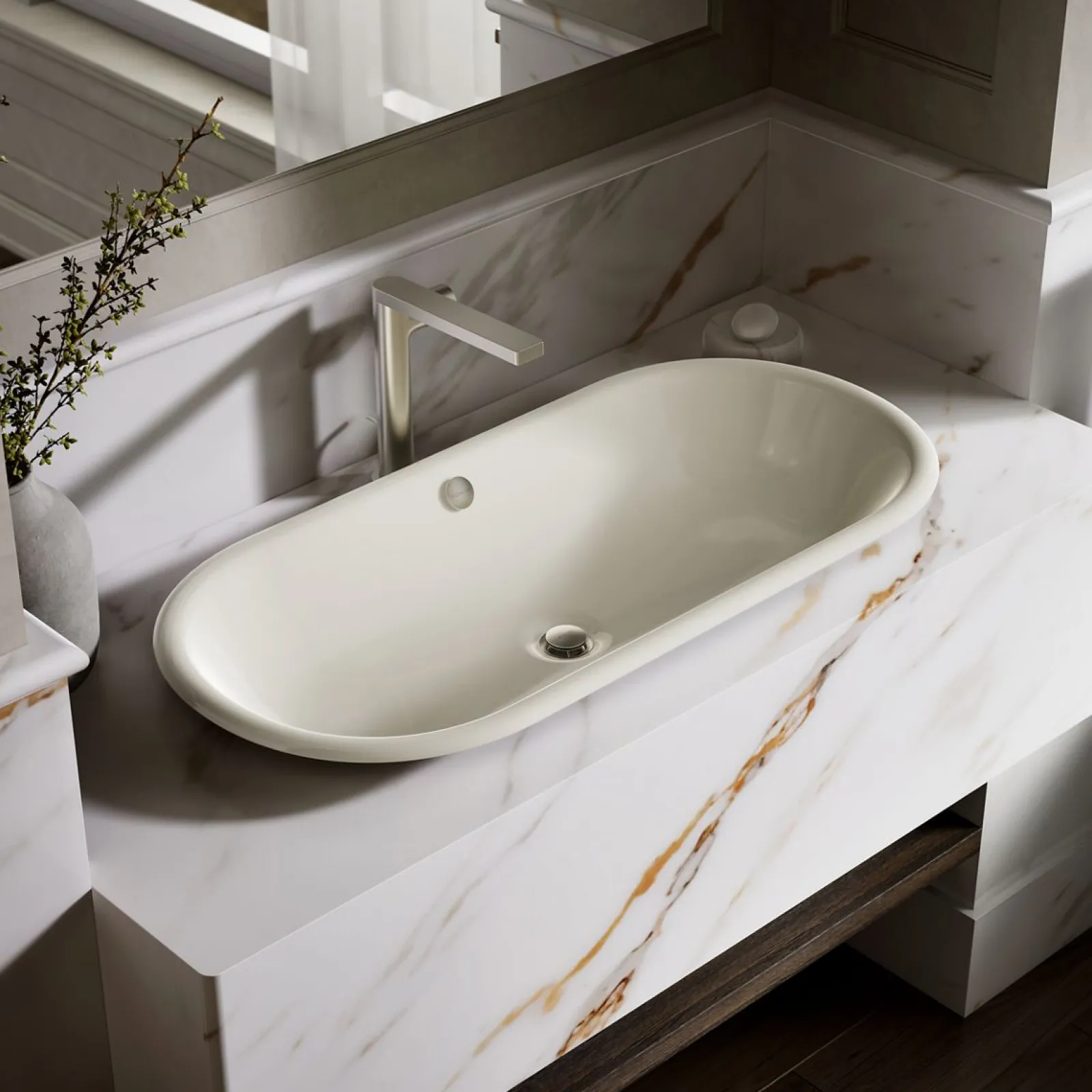 33" oval drop-in/undermount/vessel bathroom sink with Iron Black painted underside^Kohler Hot