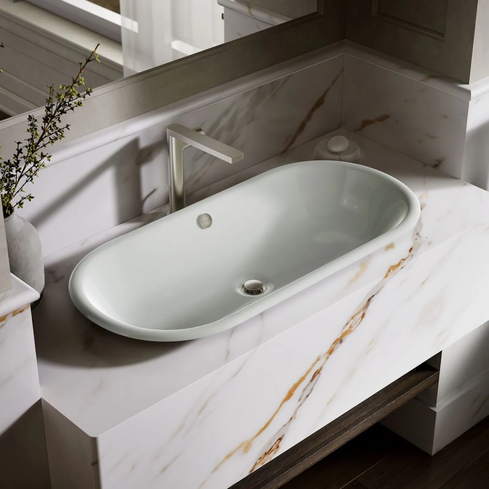 33" oval drop-in/undermount/vessel bathroom sink with Iron Black painted underside^Kohler Hot
