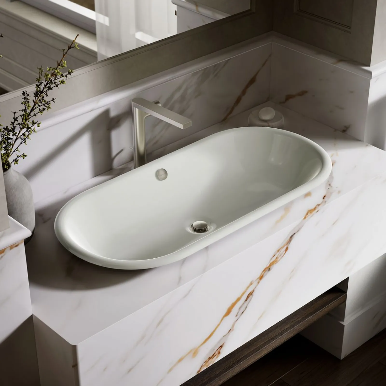 33" oval drop-in/undermount/vessel bathroom sink with Iron Black painted underside^Kohler Hot