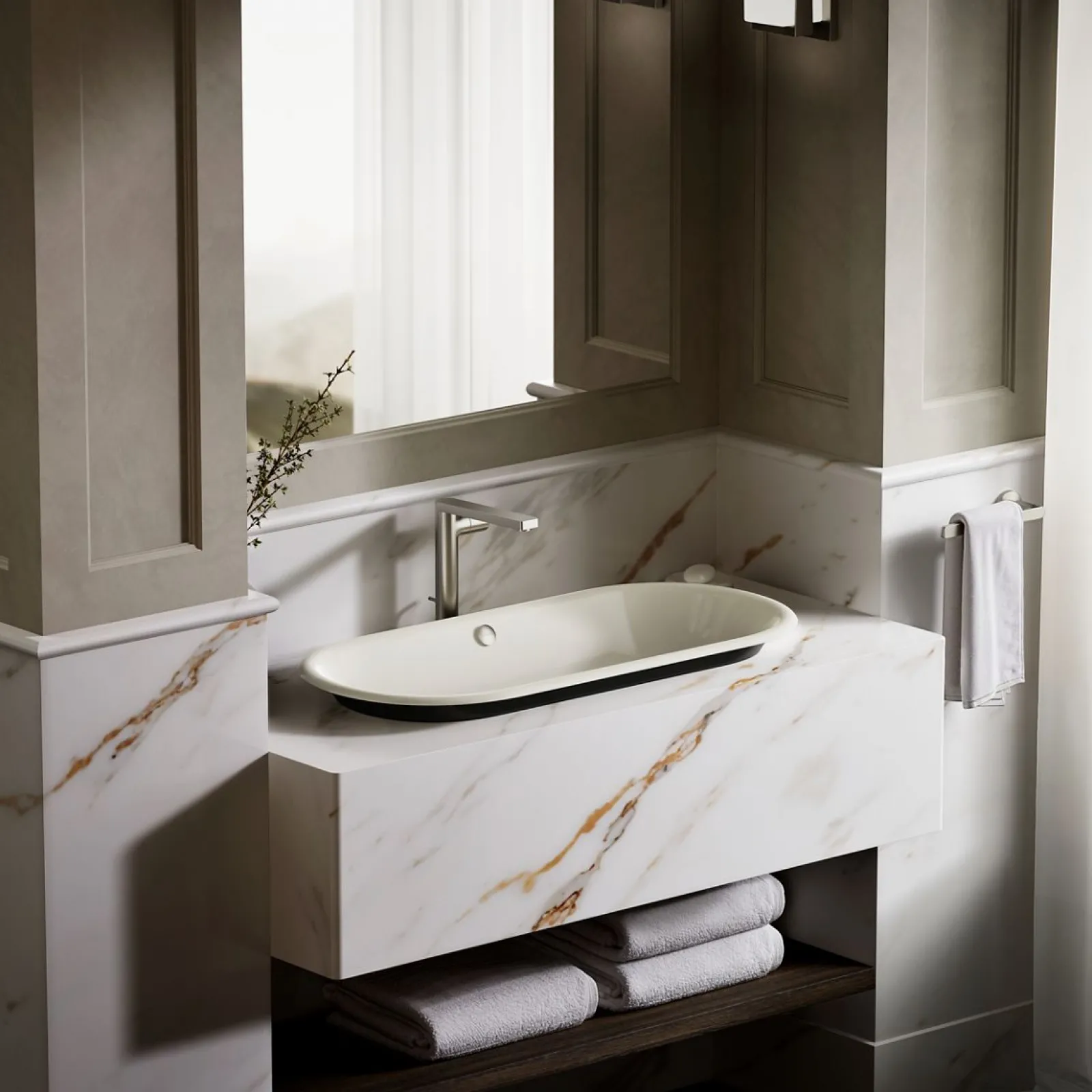 33" oval drop-in/undermount/vessel bathroom sink with Iron Black painted underside^Kohler Hot