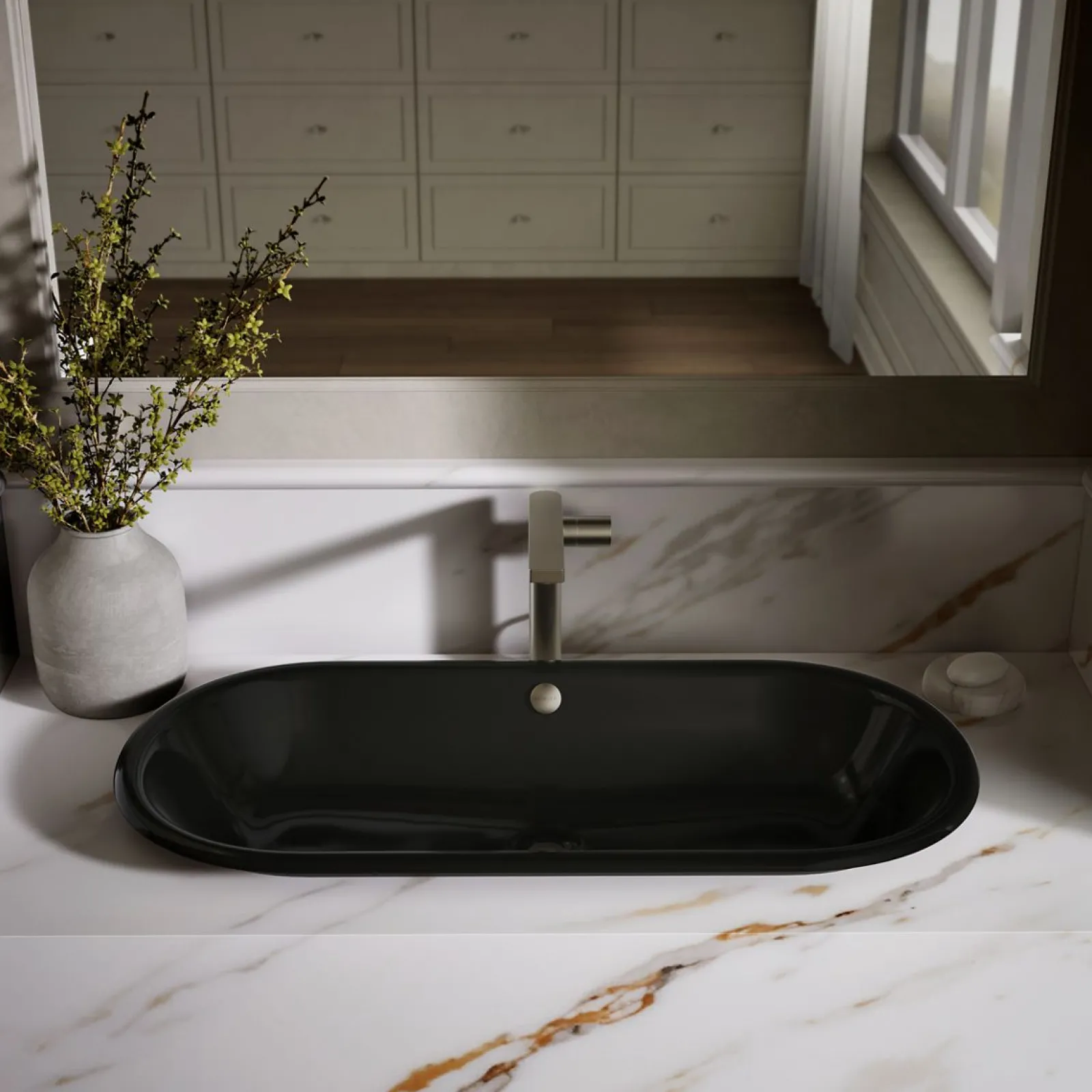 33" oval drop-in/undermount/vessel bathroom sink with Iron Black painted underside^Kohler Hot