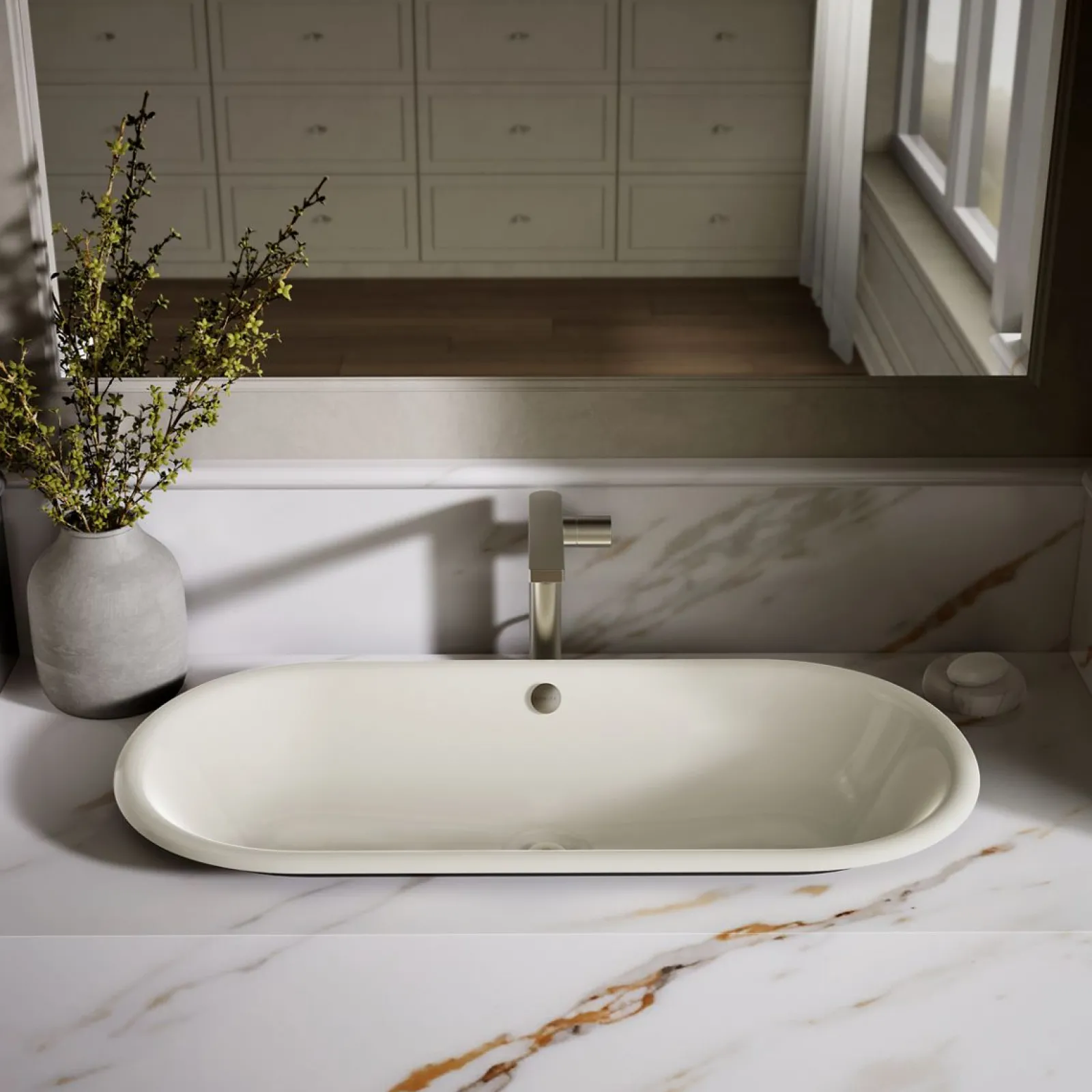 33" oval drop-in/undermount/vessel bathroom sink with Iron Black painted underside^Kohler Hot