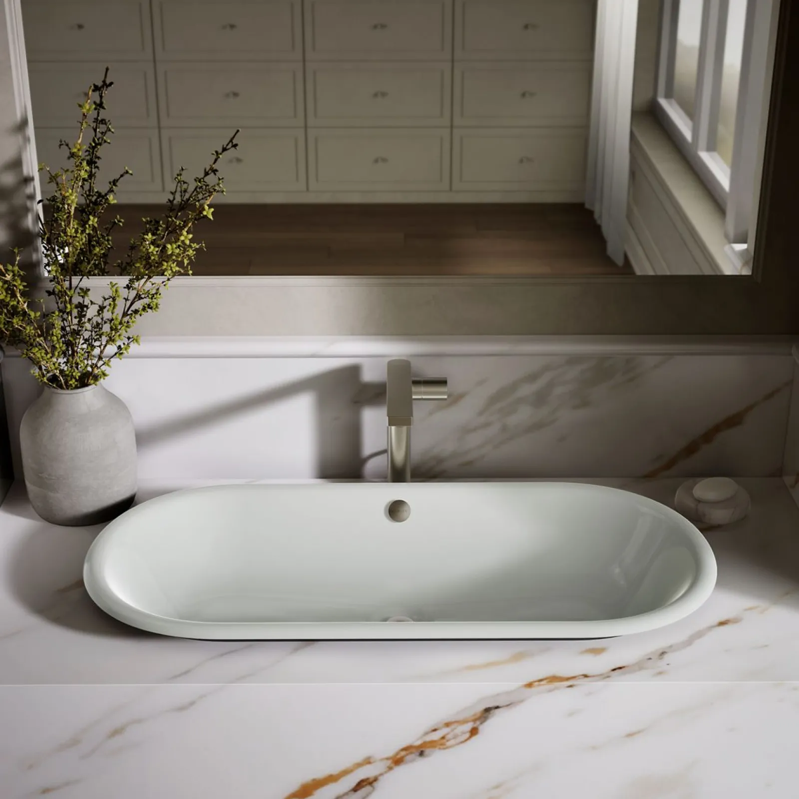 33" oval drop-in/undermount/vessel bathroom sink with Iron Black painted underside^Kohler Hot