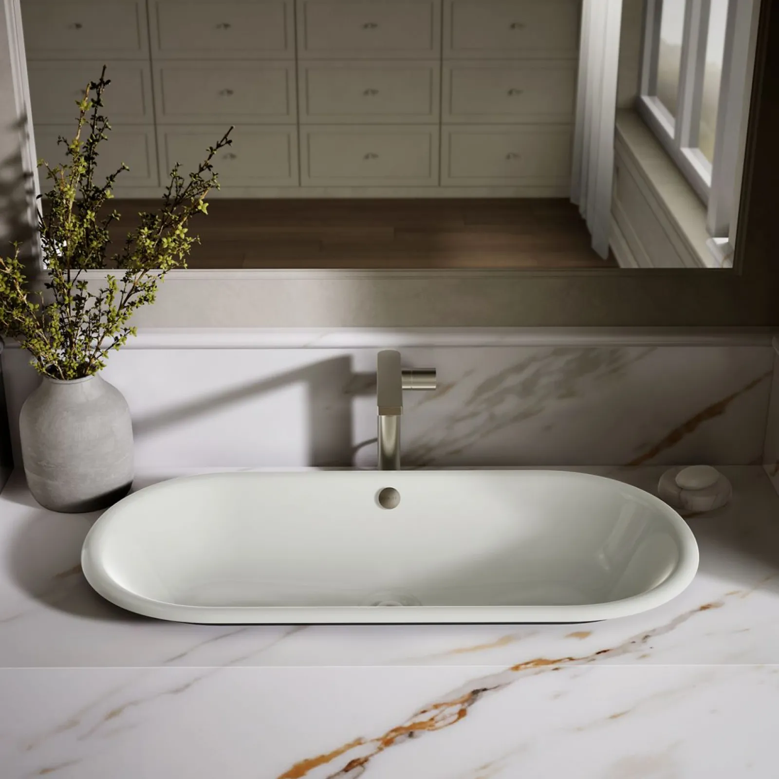 33" oval drop-in/undermount/vessel bathroom sink with Iron Black painted underside^Kohler Hot
