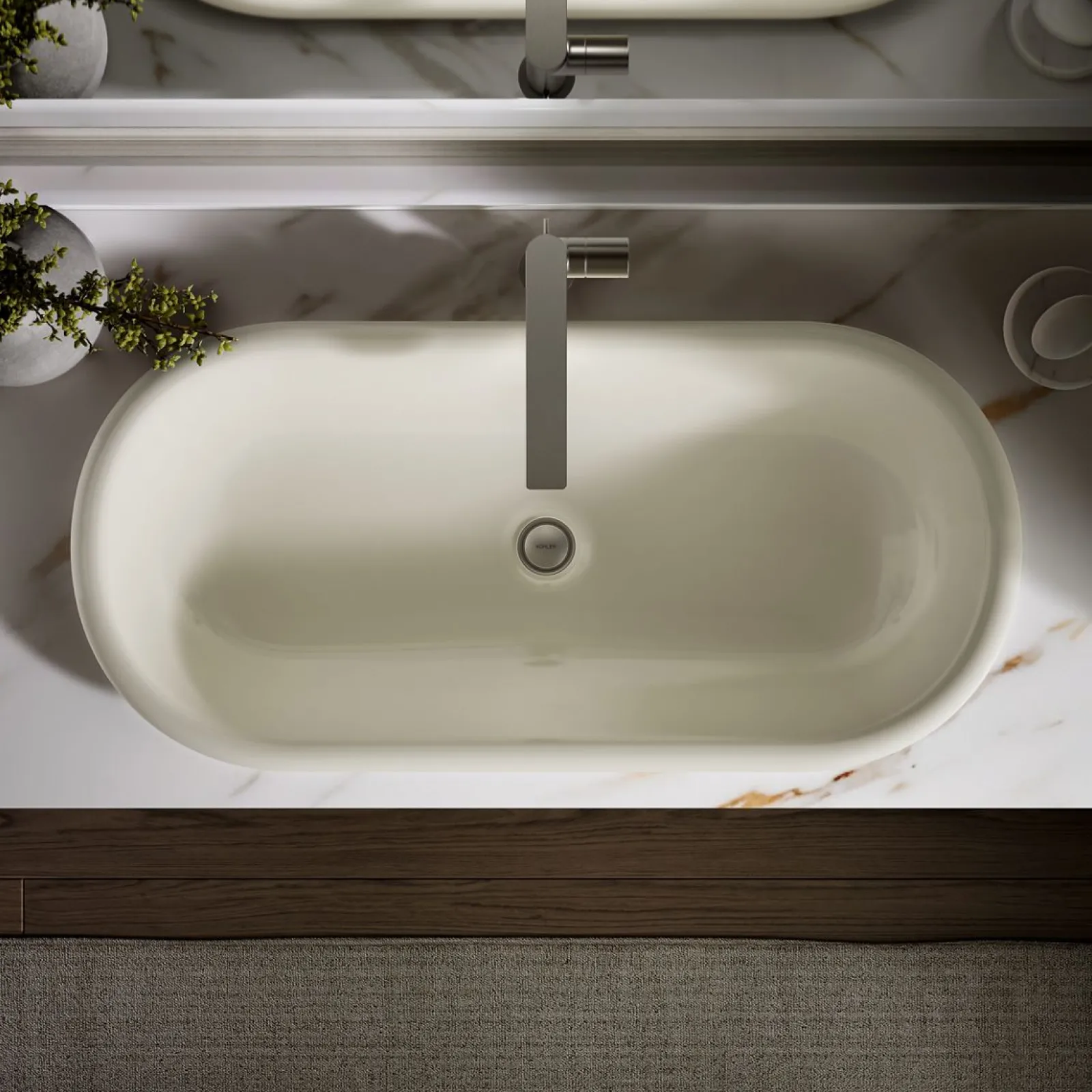 33" oval drop-in/undermount/vessel bathroom sink with Iron Black painted underside^Kohler Hot