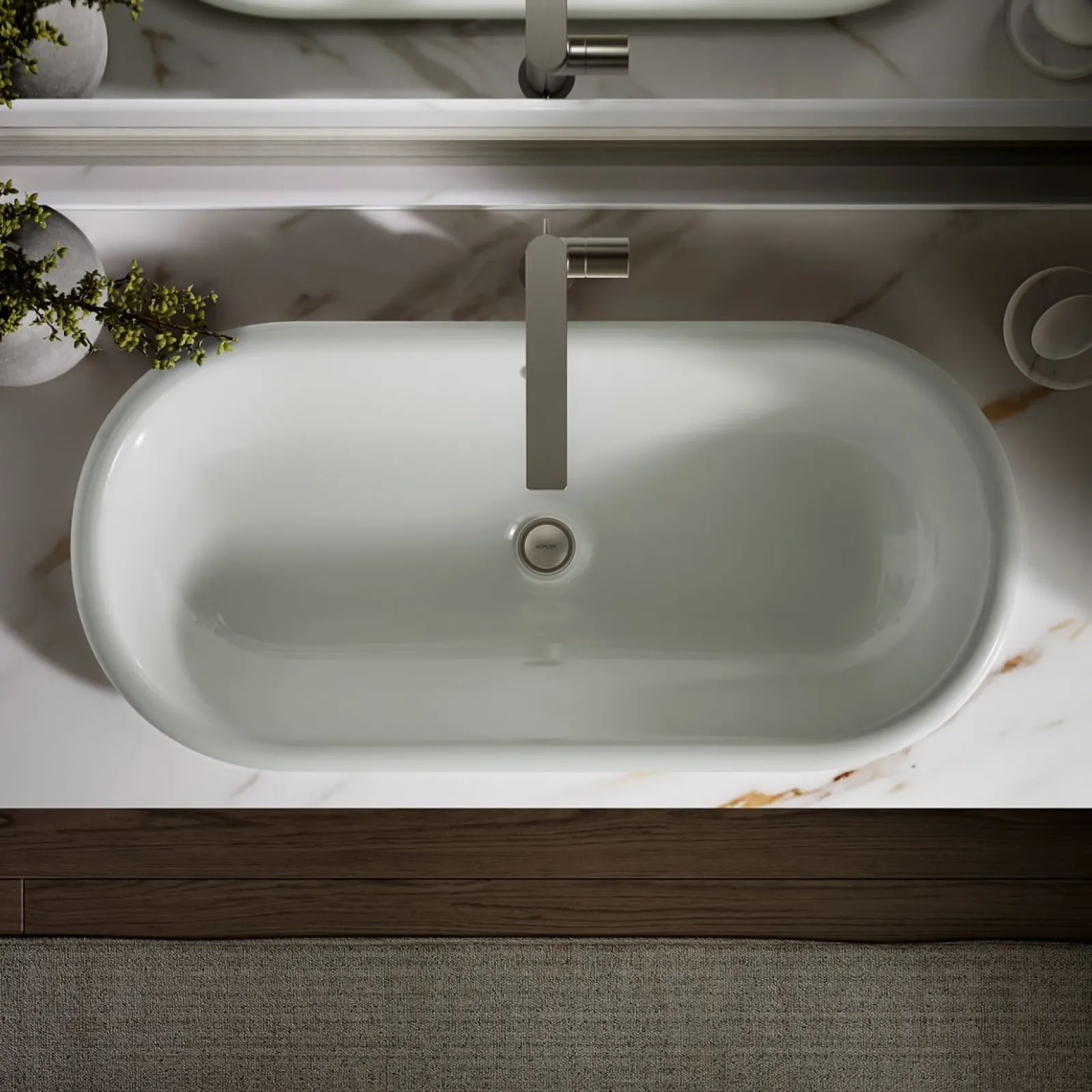 33" oval drop-in/undermount/vessel bathroom sink with Iron Black painted underside^Kohler Hot