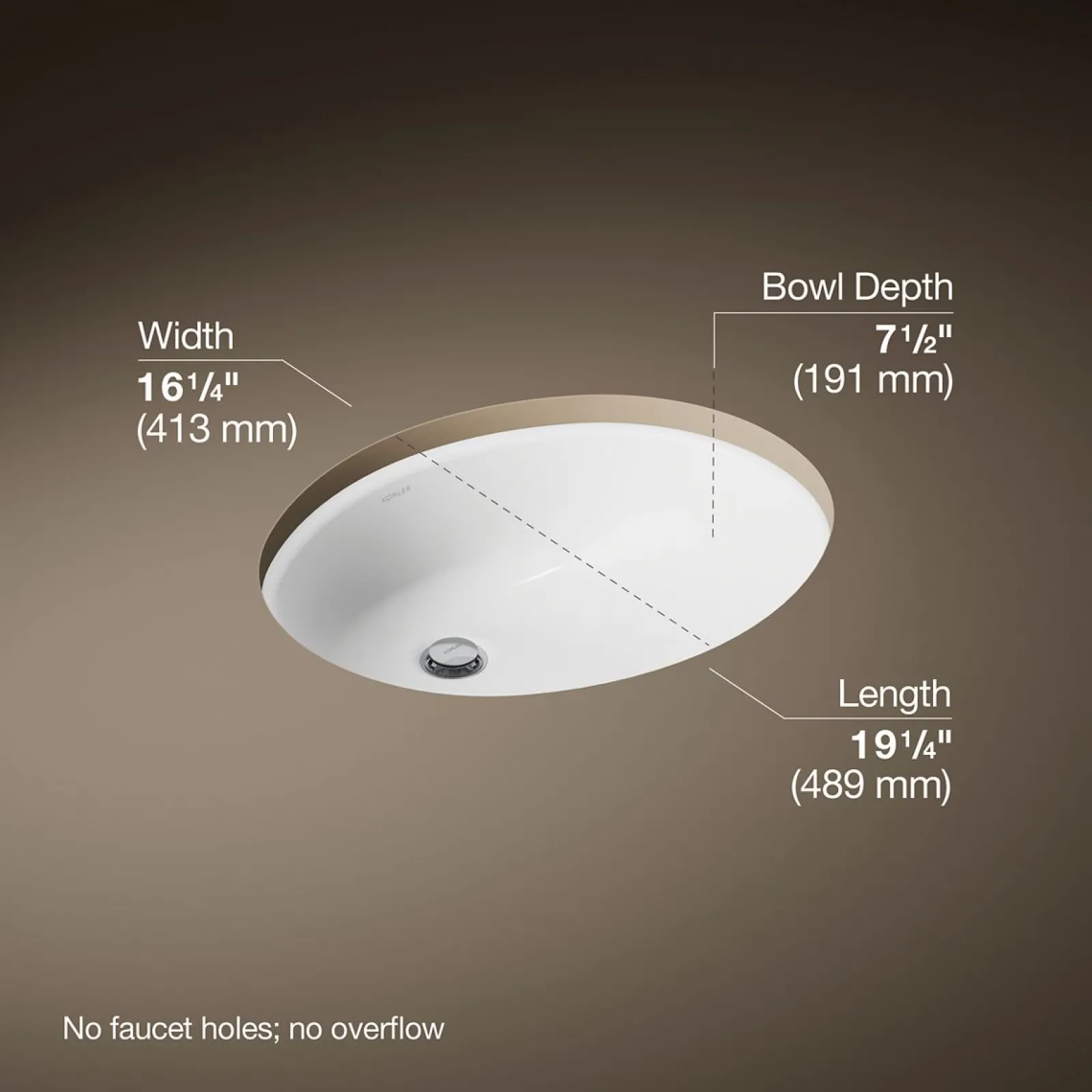 19-1/4" oval undermount bathroom sink with glazed underside, no overflow^Kohler Online