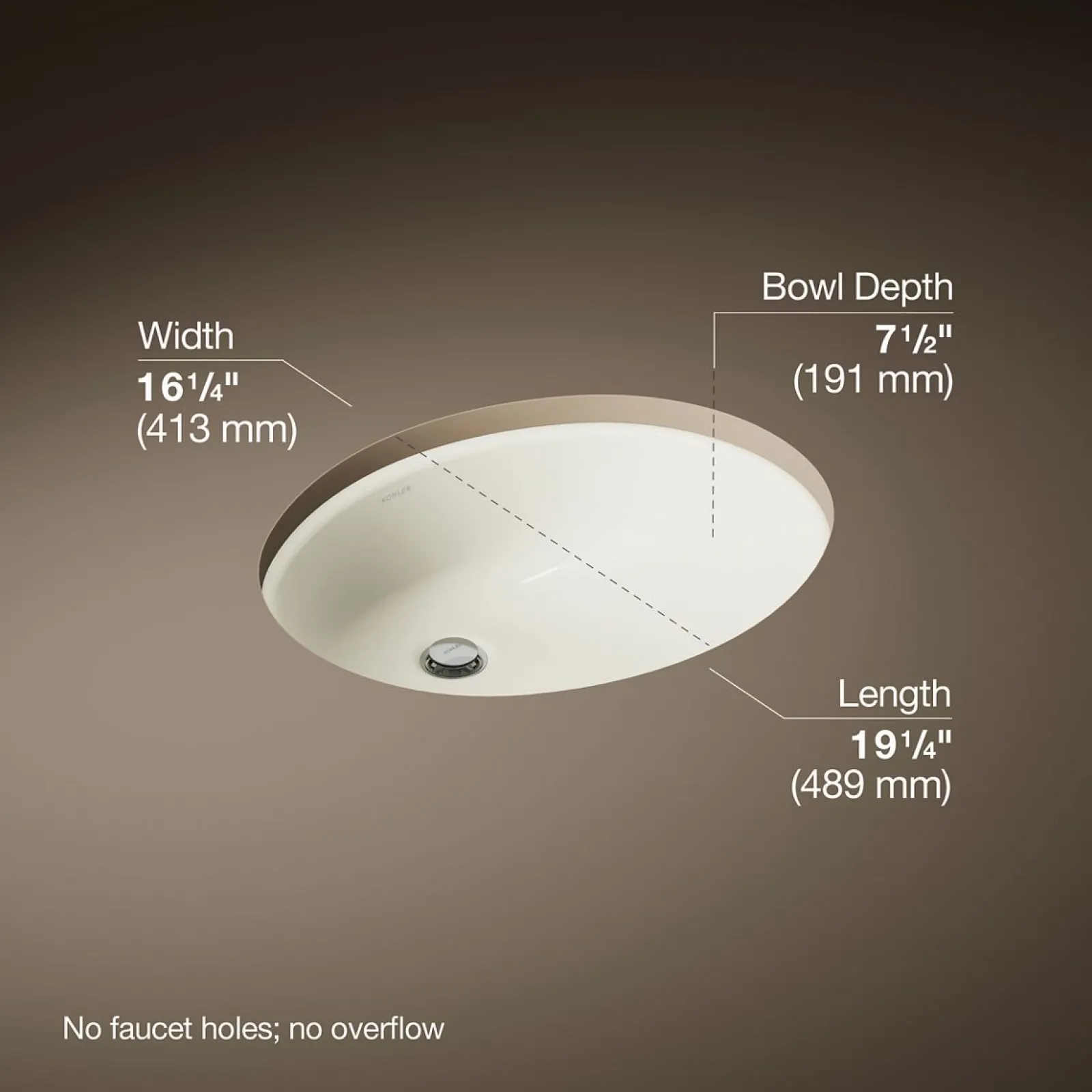 19-1/4" oval undermount bathroom sink with glazed underside, no overflow^Kohler Online