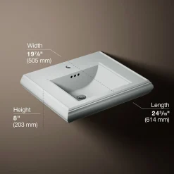 Pedestal/console table bathroom sink basin with single faucet-hole drilling^Kohler Clearance