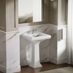 Pedestal/console table bathroom sink basin with single faucet-hole drilling^Kohler Clearance