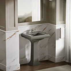 Pedestal/console table bathroom sink basin with single faucet-hole drilling^Kohler Clearance